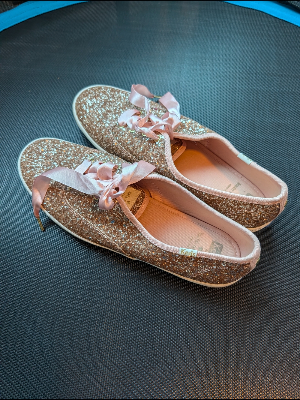 Keds x Kate Spade Glitter Ribbon Lace Sneakers in Rose Gold